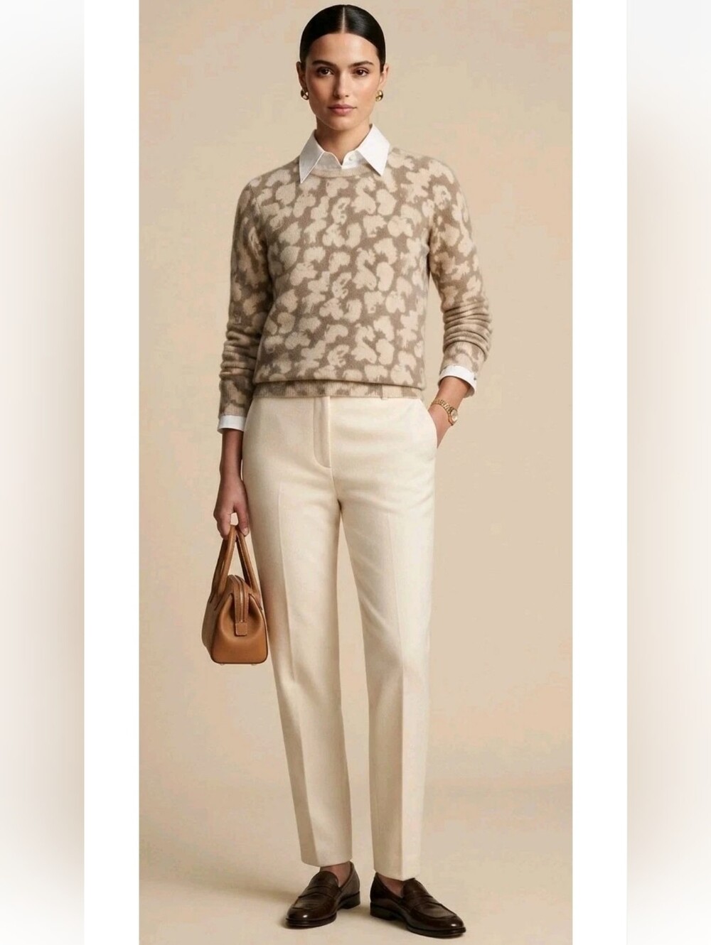 Equipment Femme 100% Cashmere Sweater Abstract Print Beige Cream Pullover! S/P